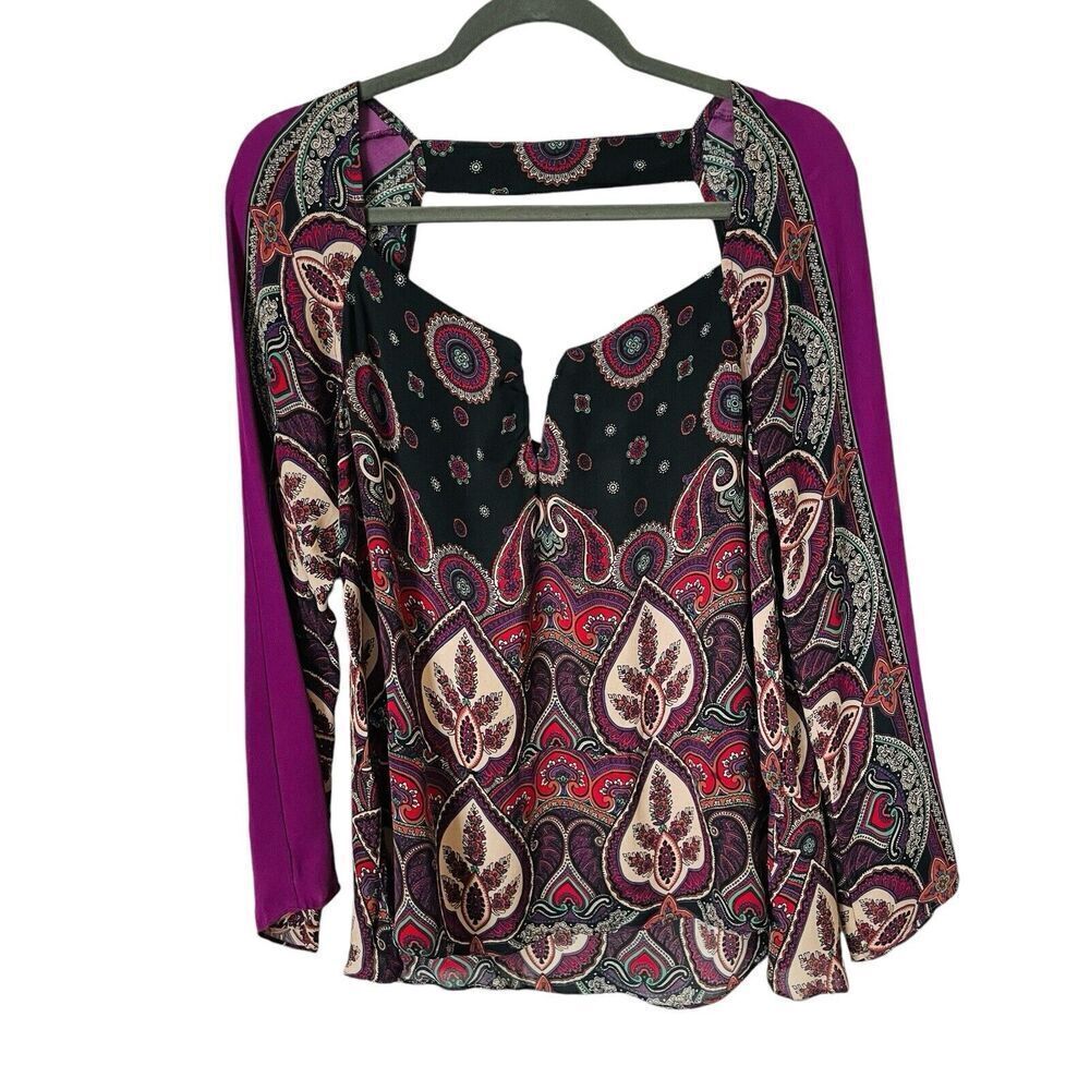 Artelier Nicole Miller Womens 100% Silk Blouse Size M Paisley Floral Sweetheart